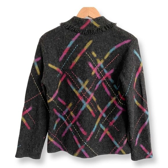 Talbots Womens Black Muti Color 100% Wool Sweater Jacket Fall Size Petite Small - Picture 2 of 8